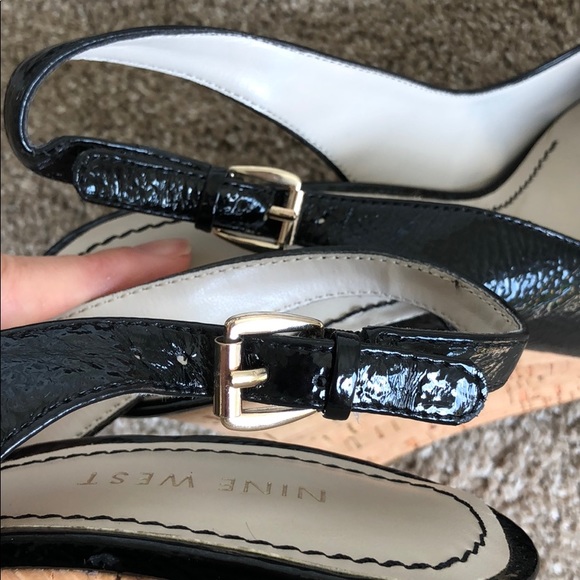 Nine West Black Patent & Cork Wedge Heels - Picture 4 of 8